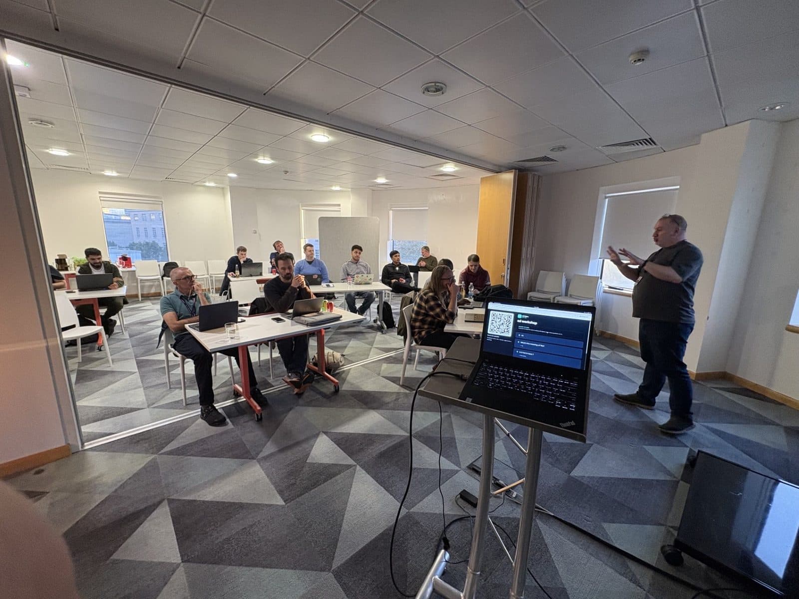 Full room of builders with laptops at the RAG Workshop, NatWest Cardiff