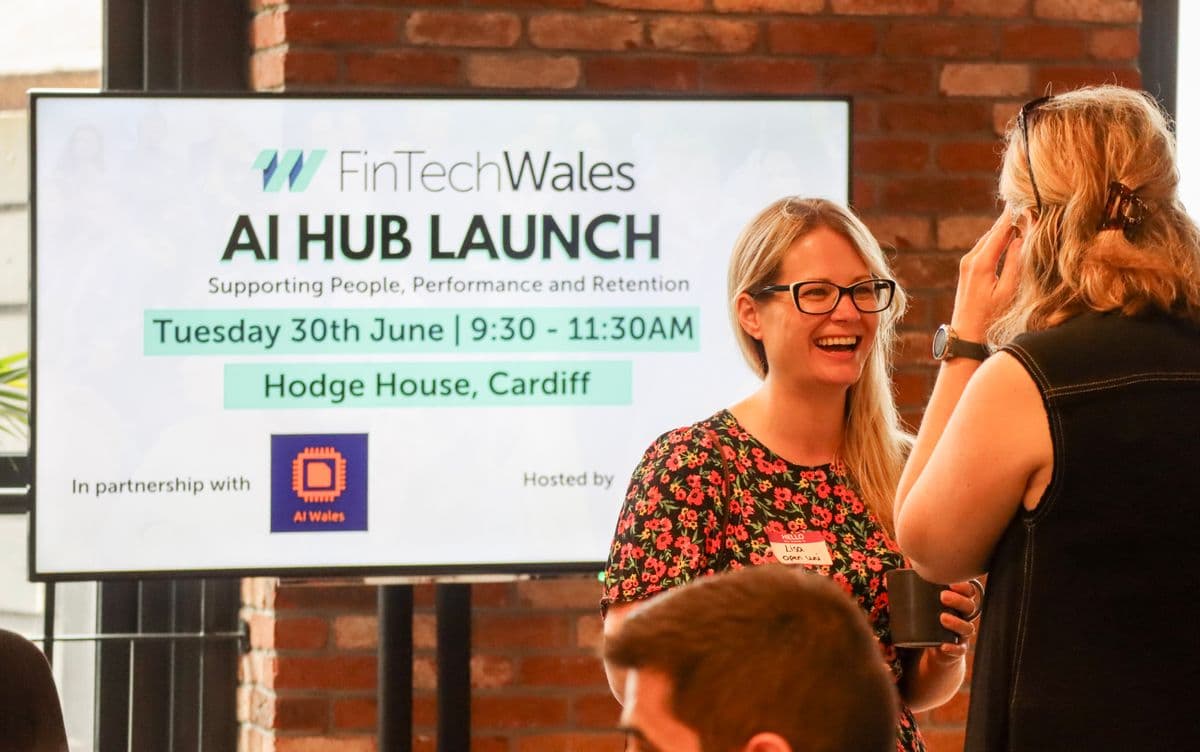 Attendees networking at AI Hub Launch event