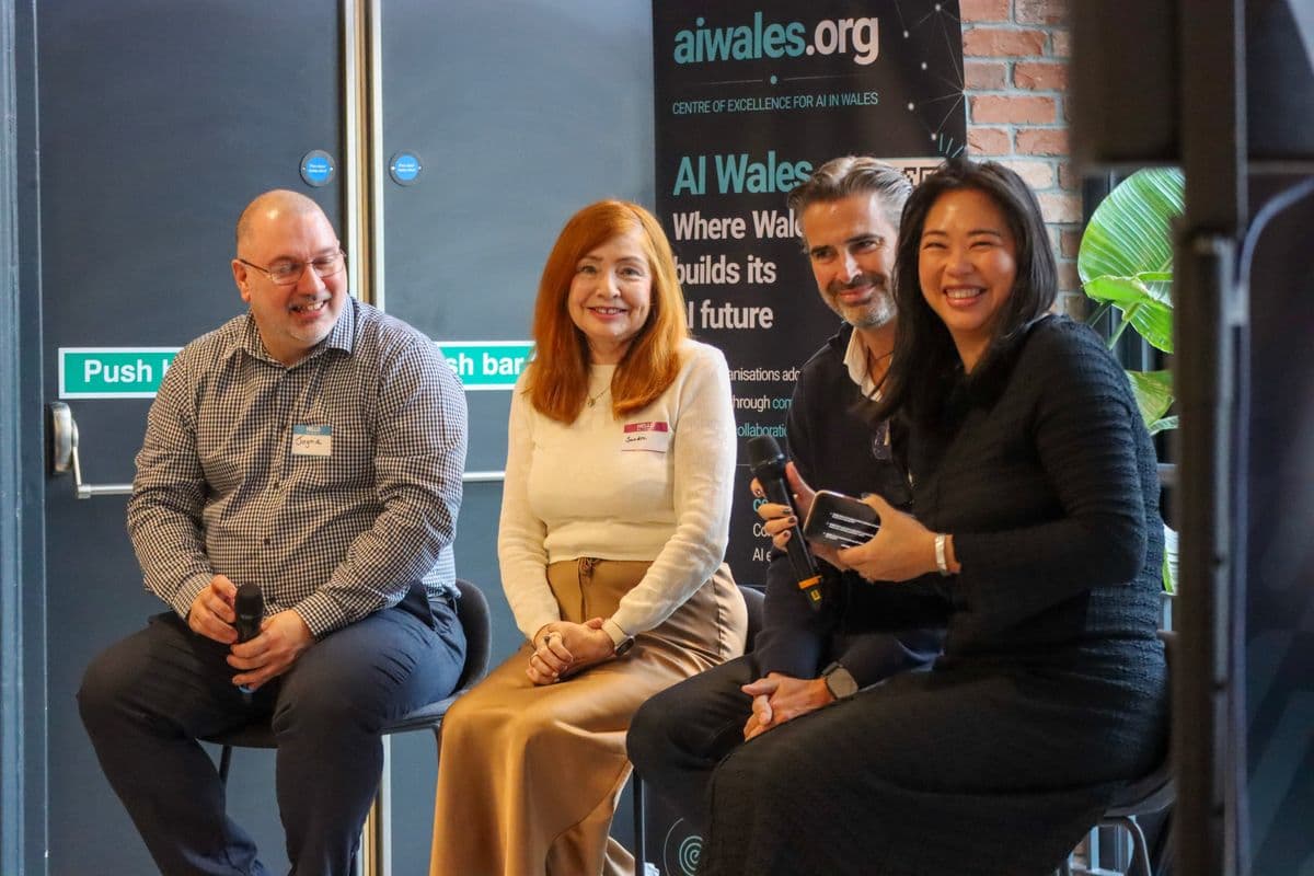 AI Wales community members in conversation at Hodge House